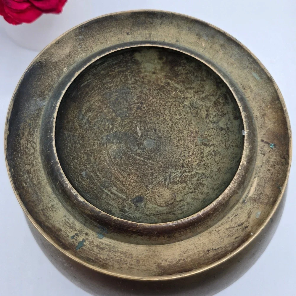 Vintage Solid Brass Ginger Jar Lidded Pot Round Storage Container Asian Markings